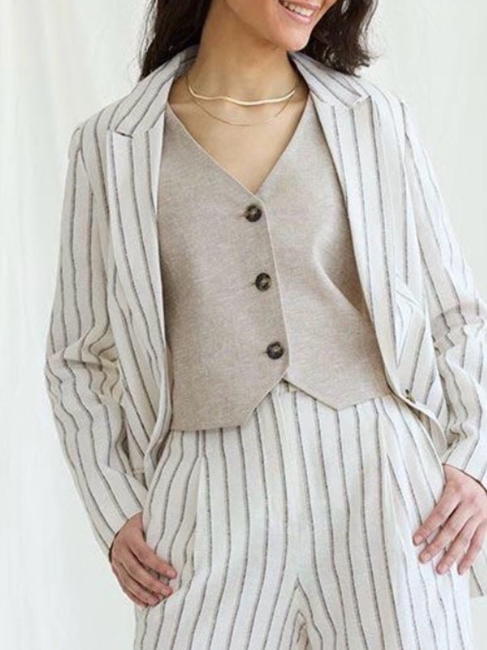 Reitmans Linen Cream and Black Striped Blazer